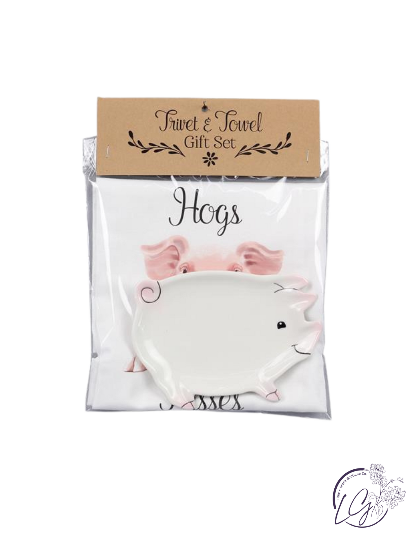 Pig Design Fabric Dish Towel with Ceramic Soap Dish Set