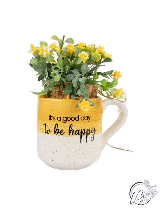 Ceramic Mug with Faux Flower - Enouraging Words