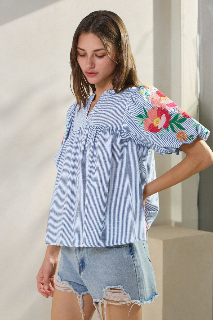 Curvy Timeless Thread Yarn Dye Striped Fabric Blouse