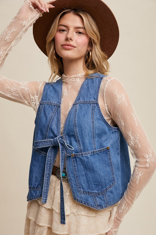 Western Whisper Denim Tie-front Vest