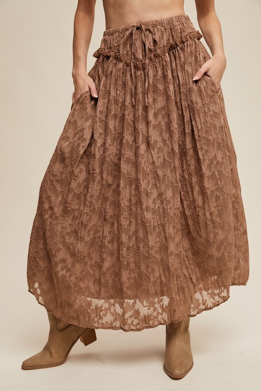 Boho Petal Floral Textured Maxi Skirt