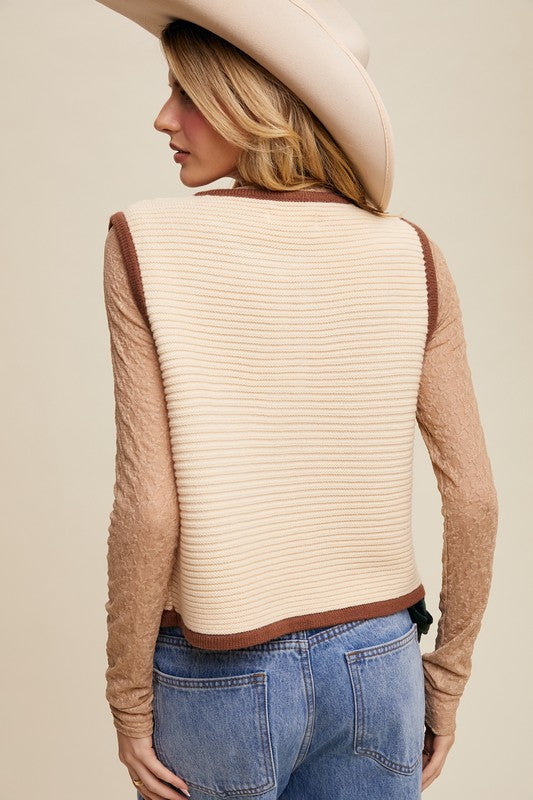 Oak Haven Two-tone Tie Front Knit Vest