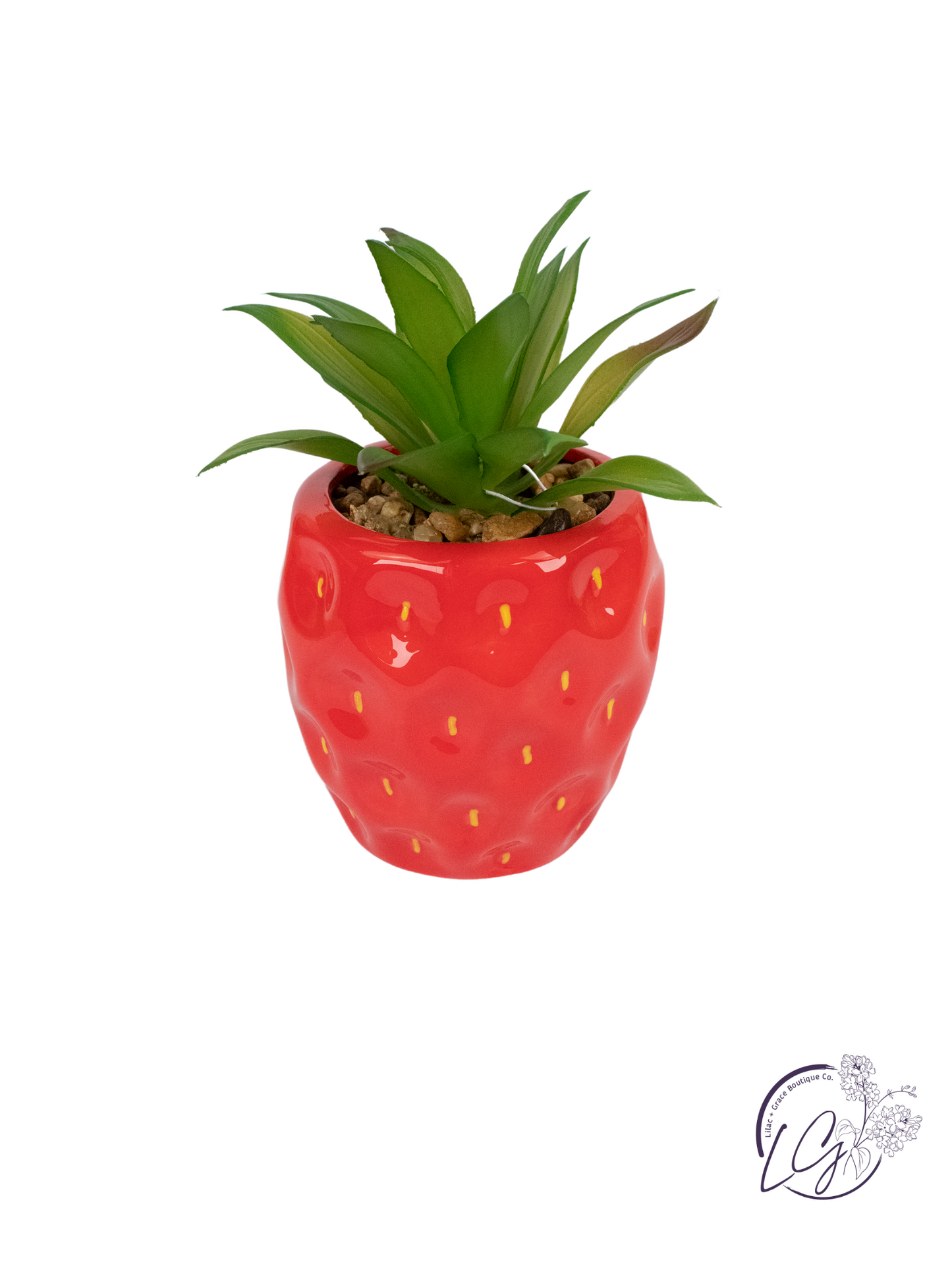 Ceramic Strawberry Pot with Faux Plant