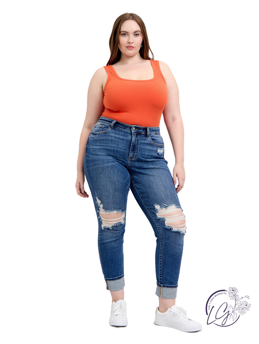 Curvy Massie High-Rise Wide-Leg Distressed by Judy Blue