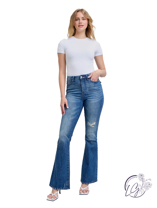 Delaney High-Rise Flare Distressed by Judy Blue
