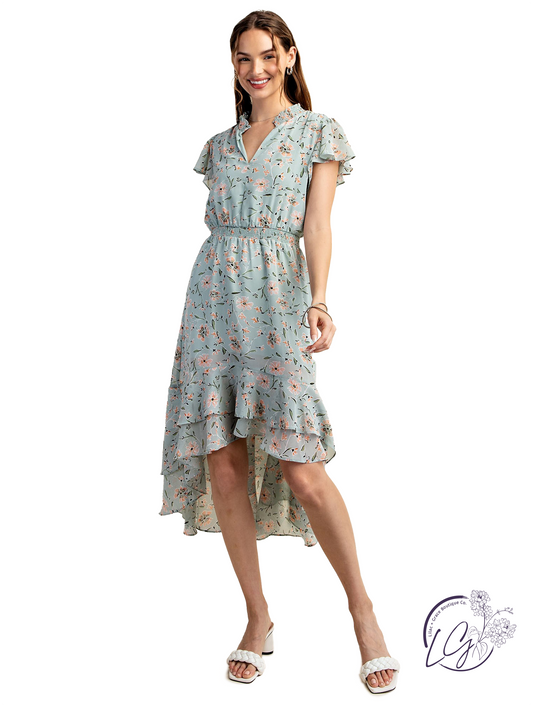 Enchanted Evening Ruffle Sleeve Dress