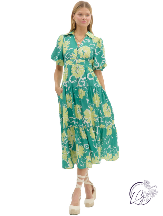 Slow Tides Tiered Midi Dress