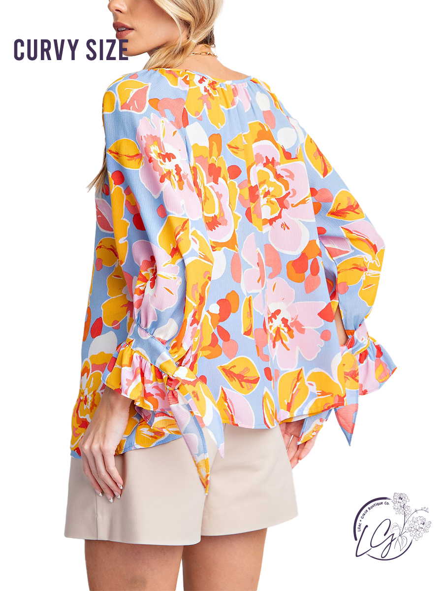 Curvy Downtown Blossom Satin Blouse