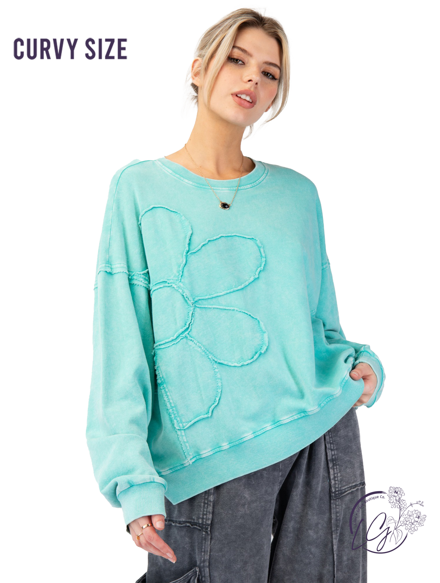 Curvy Washed Garden Knit Pullover