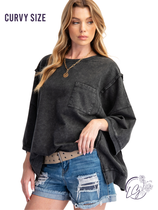 Curvy Mineral Washed Knit Top