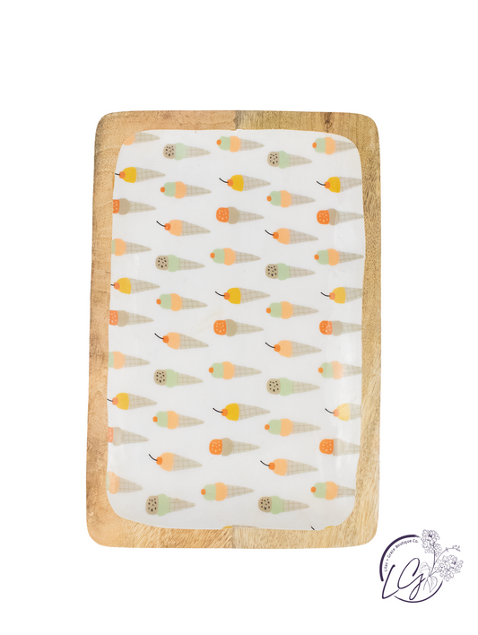 Ice Cream Cone Enameled Mango Wood Tray