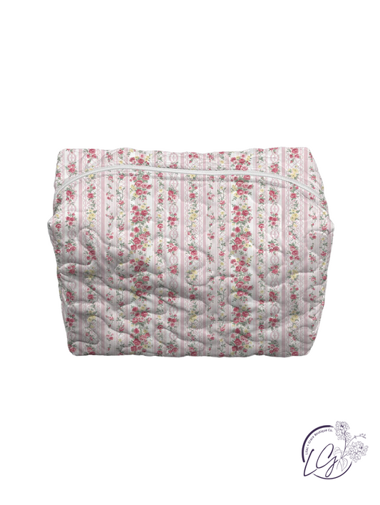 Wilshire Stripe Pink Quilted Large Makeup Bag