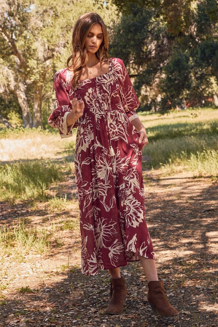 Curvy Autumn Bloom Smocked Dress