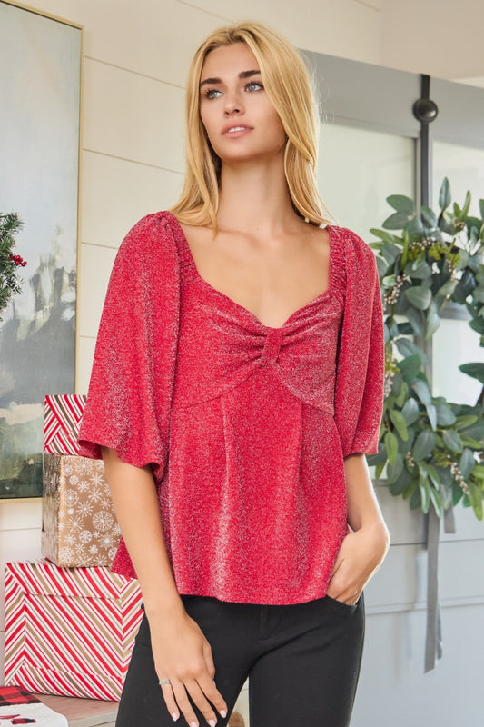 Curvy Celeste Metallic Twist Top