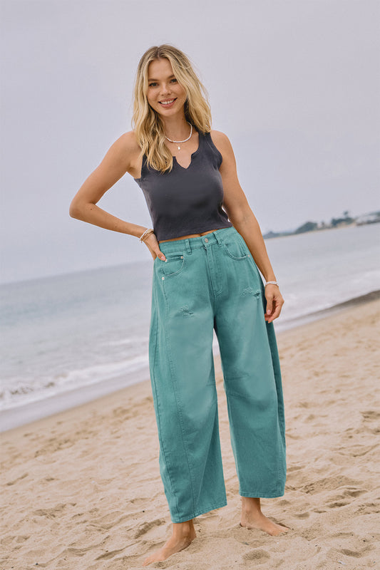 Curvy Urban Wave Acid Washed Colored Barrel Denim Pants