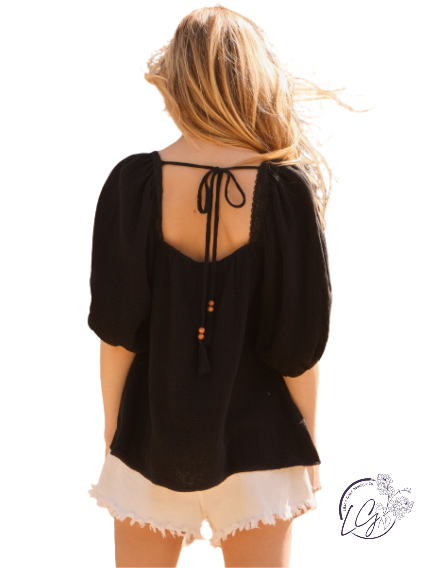 Crochet Lace Trim Babydoll Blouse