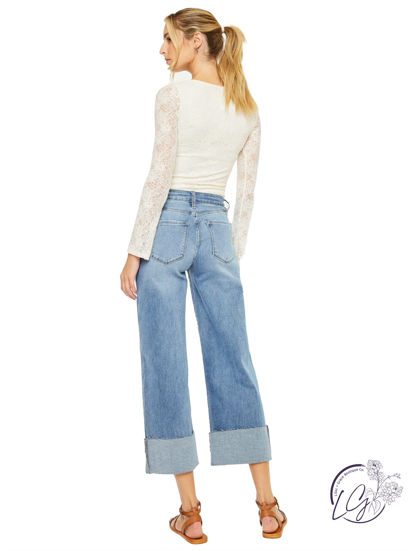 Estella High-Rise Crop Wide Leg Jeans by Kan Can