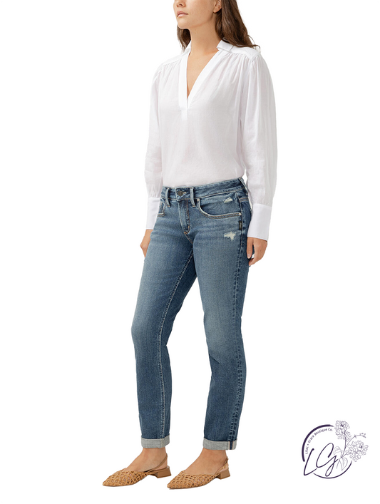 Noa Mid-Rise Slim Leg Boyfriend Jeans by Silver Jeans