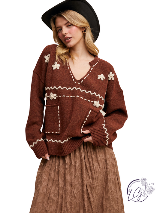 Vine-Stitched Light Sweater