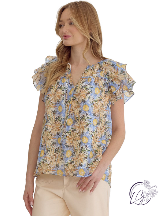 Hands Let Go Ruffle Sleeve Top