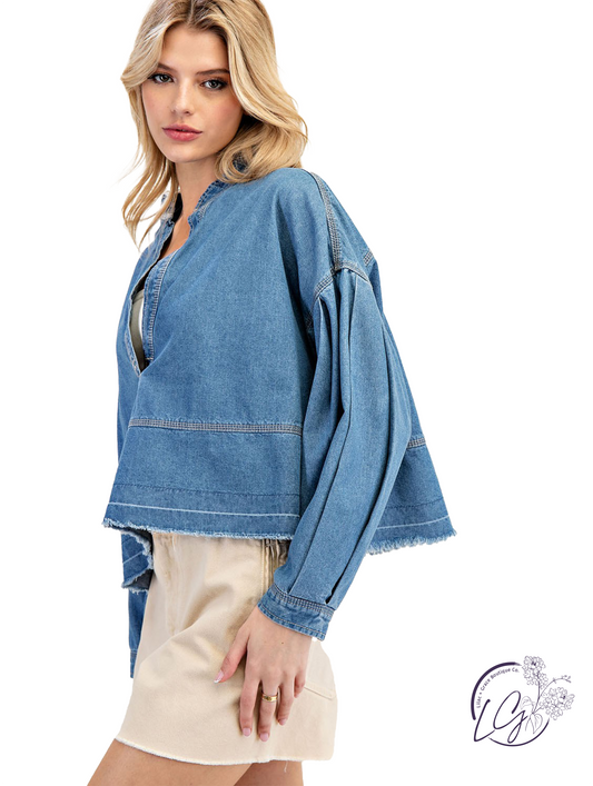 Dustveil Denim V-Neck Top