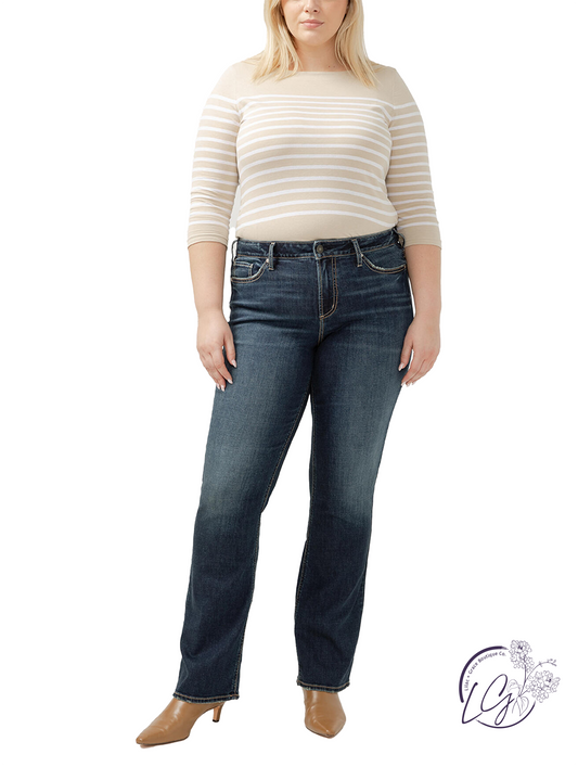 Curvy Linette Mid-Rise Slim Bootcut Jeans by Silver Jeans