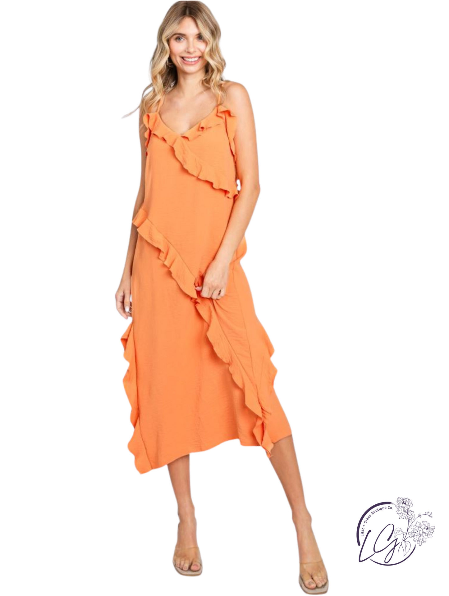 Citrus Breeze Ruffle Midi Dress