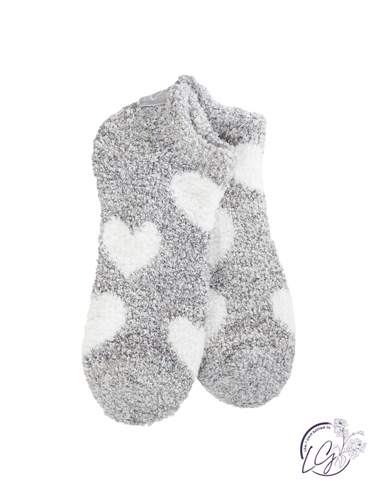 Heart Silver Print Cozy Low Socks