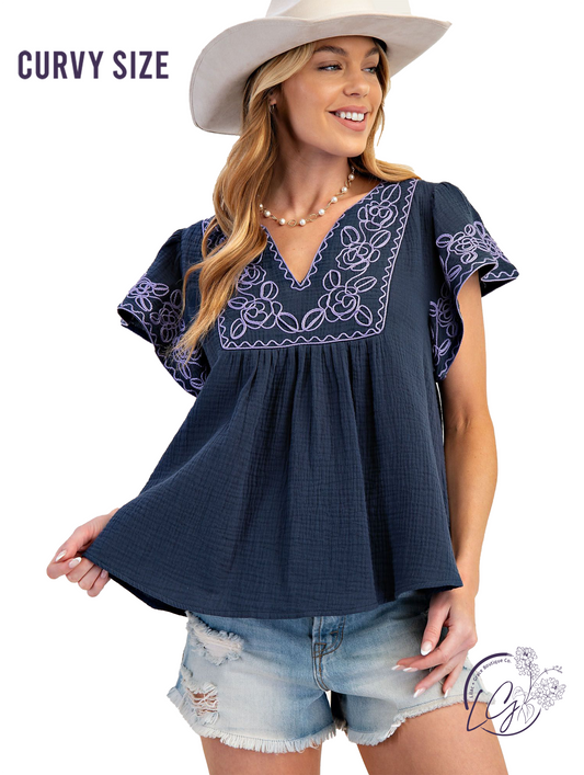 Curvy Cloudstitch Cotton Babydoll Top