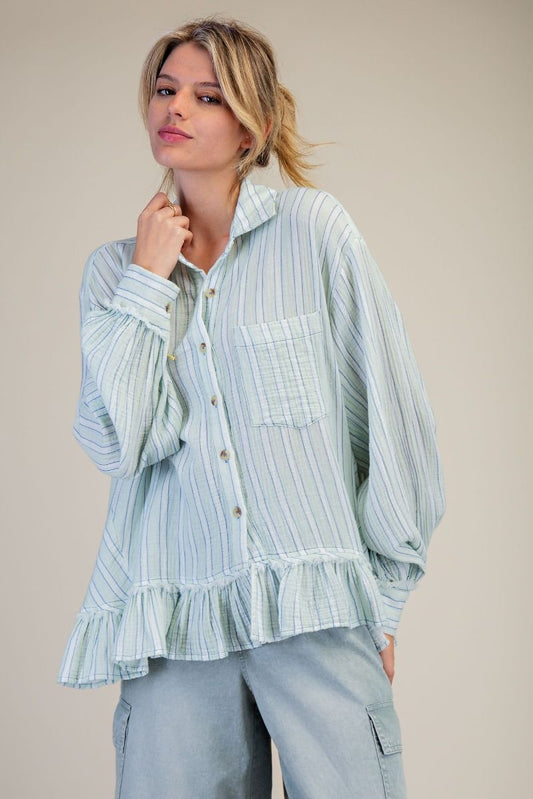 Sandy Shores Ruffle Button Up