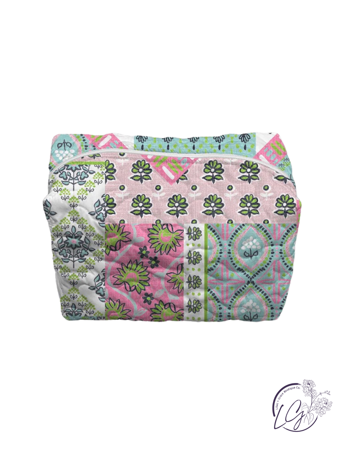 Laramie Patchwork Green Quilted Large Makeup Bag
