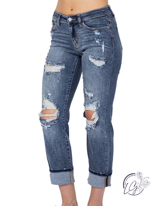 Gracie Mid-Rise Bleach Splash Boyfriend by Judy Blue