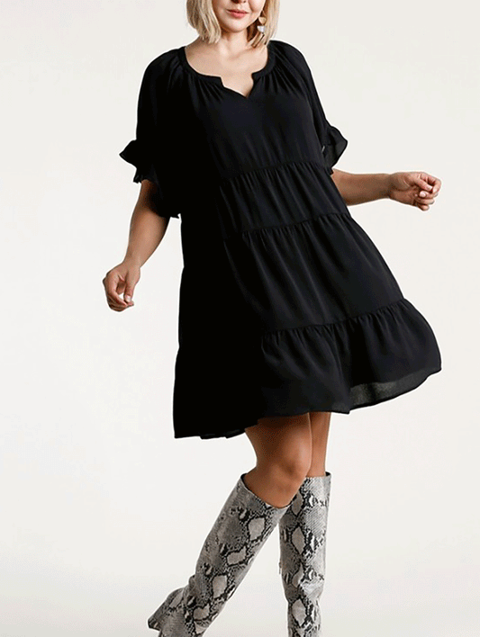 Curvy Falling in Love Tiered Dress in Black
