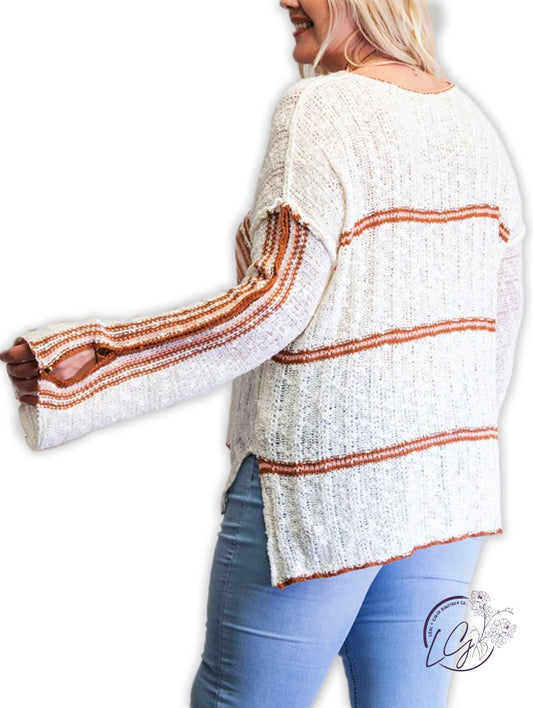 Curvy Coffee Date Striped Sweater