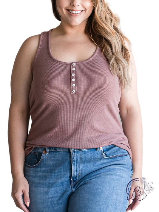Curvy Button Ribbed Tank Top