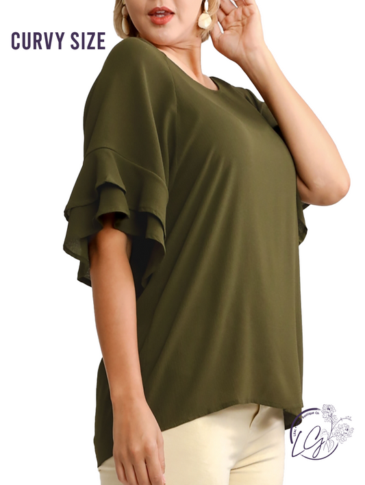 Curvy Come Prepared Ruffle Sleeve Blouse