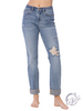 Denise Knee Destroy & Cuffed Long Boyfriend Jeans By Judy Blue