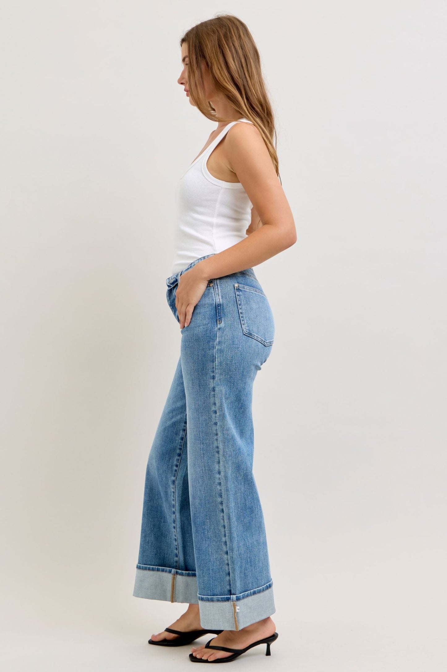 Greer Mid Rise Foldover Straight Non Distressed By Judy Blue