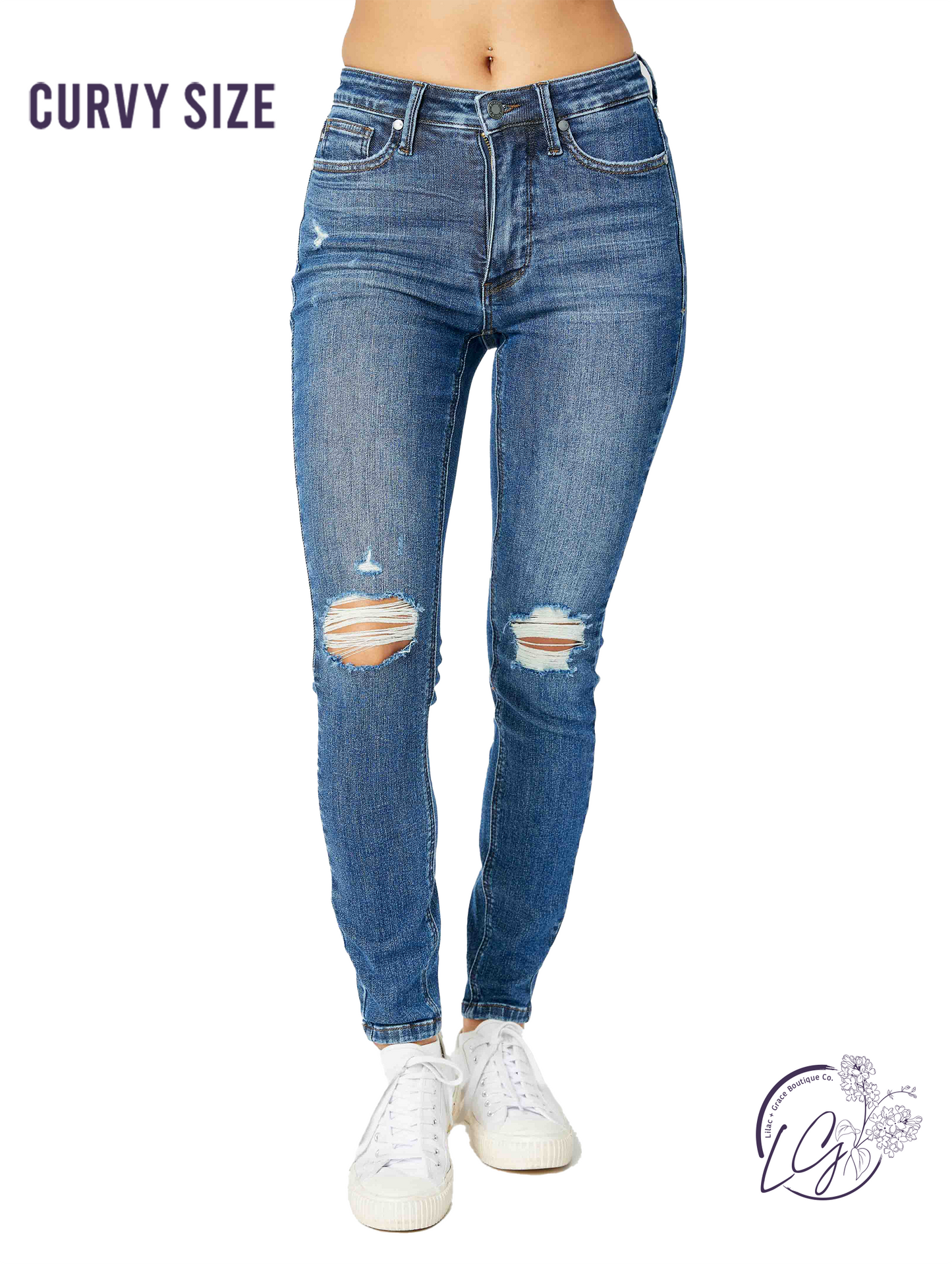 Curvy Estelle Tummy Control Distressed Jeans by Judy Blue