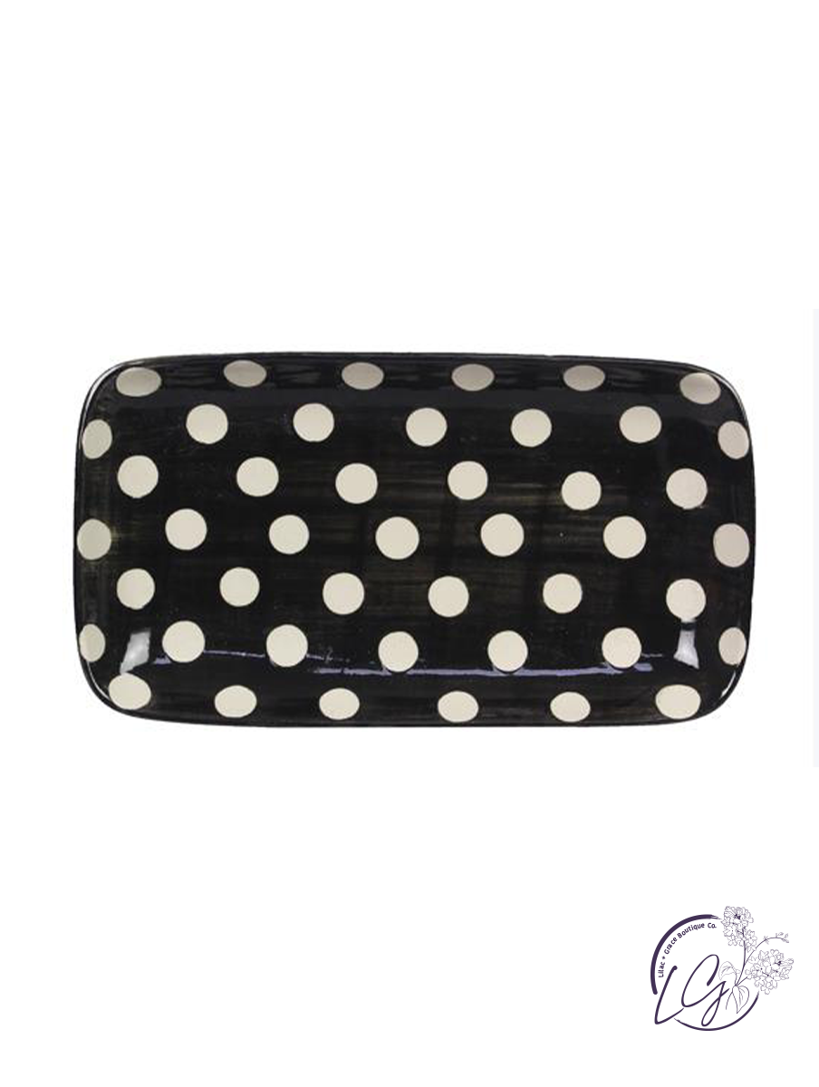 Stoneware Black & White Polka Dot Rectangular Trinket/Tray