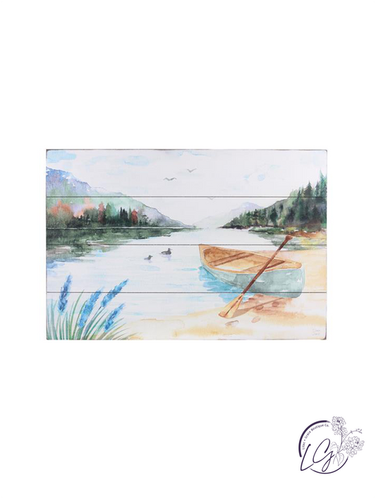 Wood Lake Wall Art with Canoe