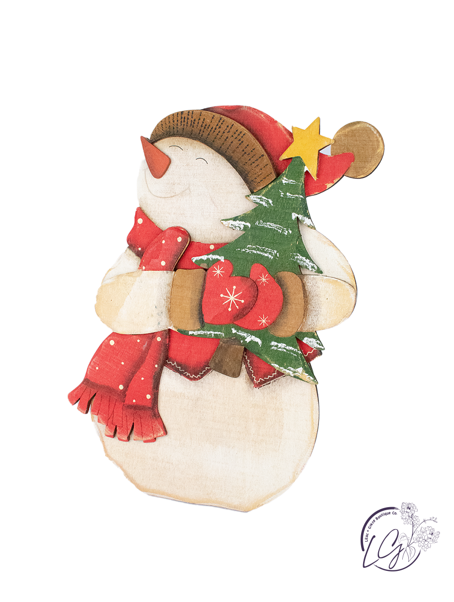 Wooden Santa Snowman with Tree Easel