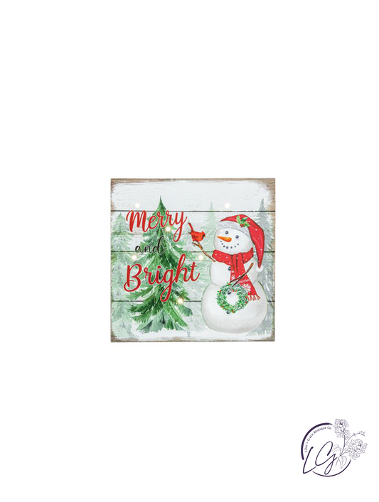 Joy Merry Snowman Light Up Wooden Sign