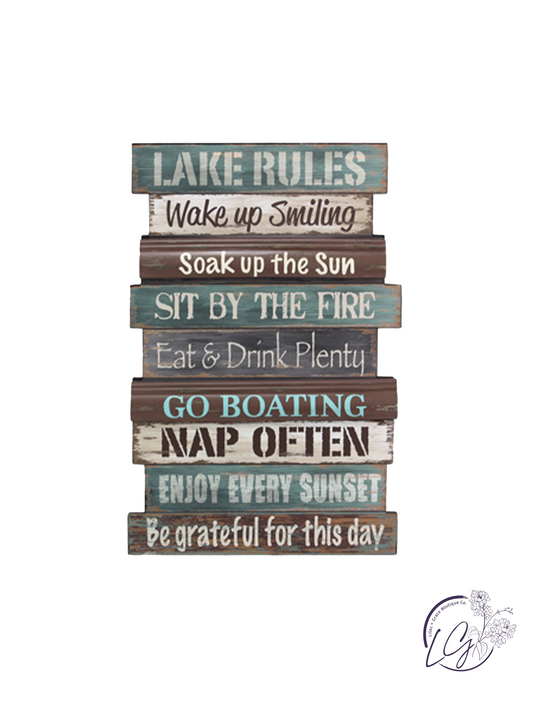 Wood Wall Lake Rules Sign