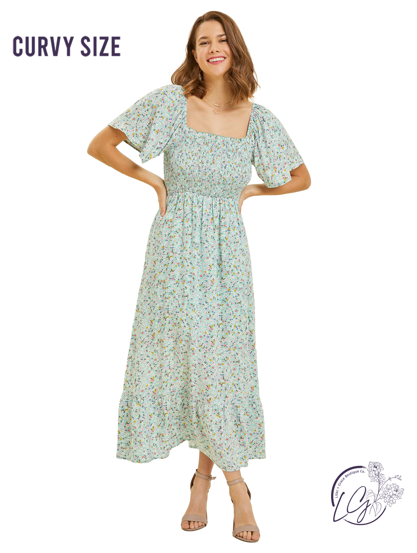 Curvy Blooming Picnic Midi Dress