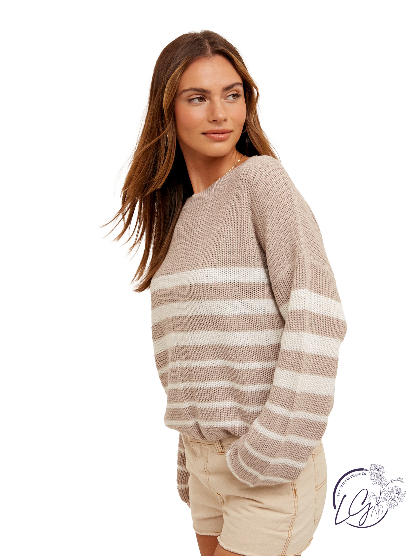 Round Neck Striped Knit Sweater