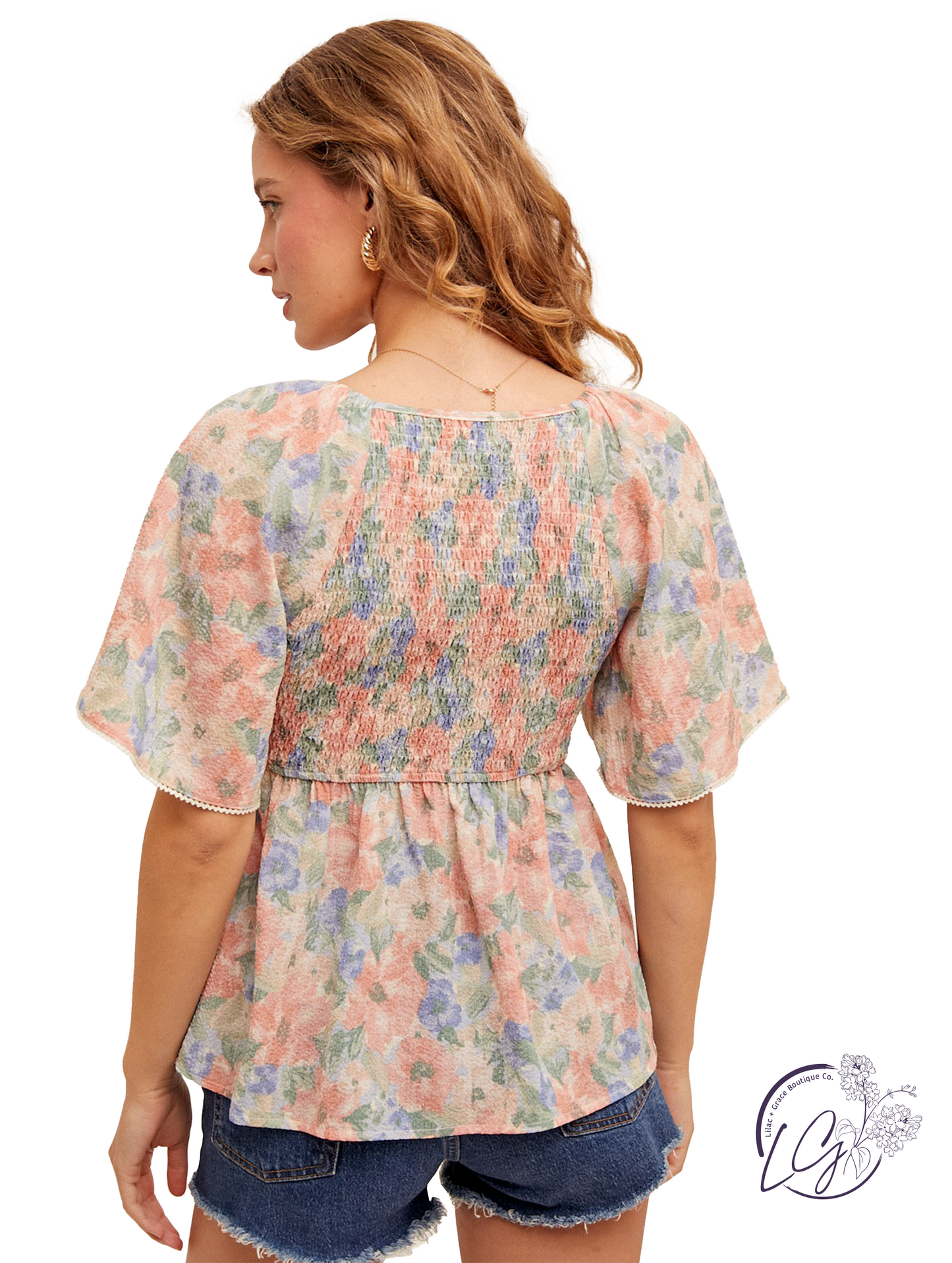 Boho Blossom Flutter Sleeve Peplum Top