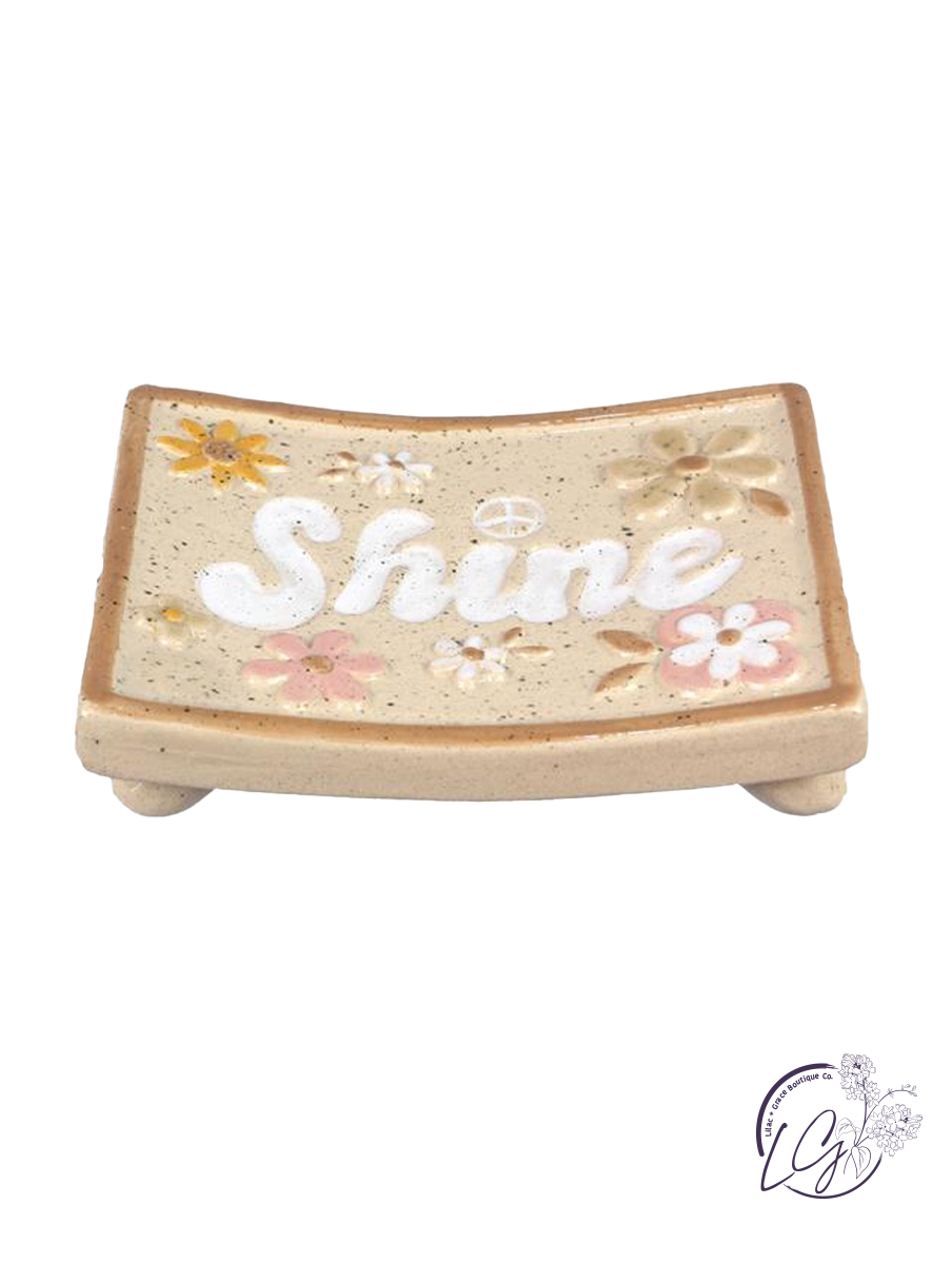 Stoneware Positive Vibes Footed Trinket/ Soap Dish