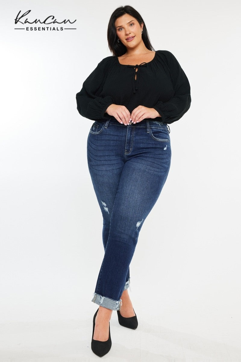 Curvy Clara Mid Rise Slim Straight Pants By Kan Can
