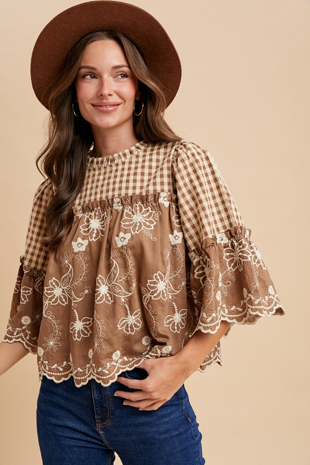 Harvest Lace Gingham Top